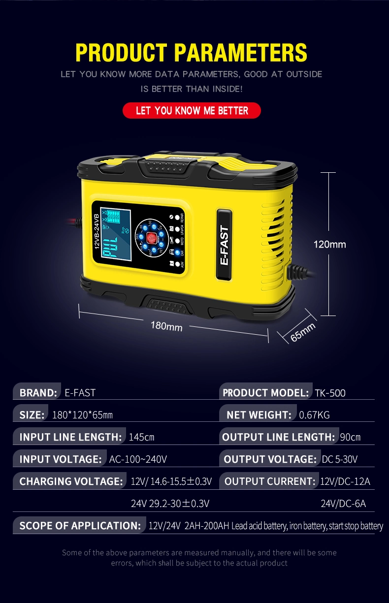 12V12A 7stage Automatic Lead Acid Battery Charger for Motor Home Marine Boat